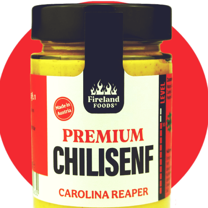 Moutarde artisanale très forte au piment Carolina Reaper, pot en verre, produit épicé vendu sur EPIC