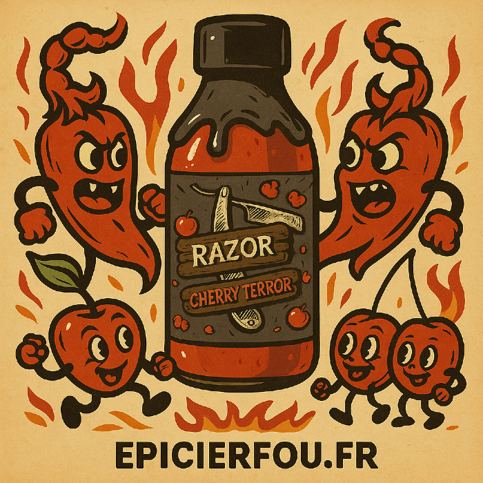 Illustration vintage de la sauce piquante Cherry Terror de EPICIERFOU.FR