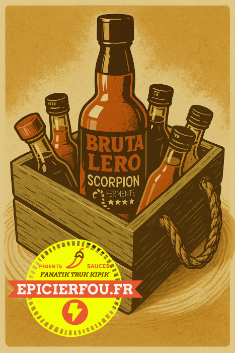 Design graphique sauce forte – condiment épicé pour barbecue, burgers et plats cajuns – EPICIERFOU.FR