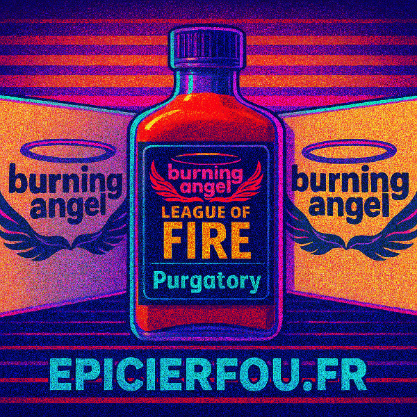 Bouteille de sauce Purgatory, mélange infernal de piments ultra-forts, produit du championnat League of Fire