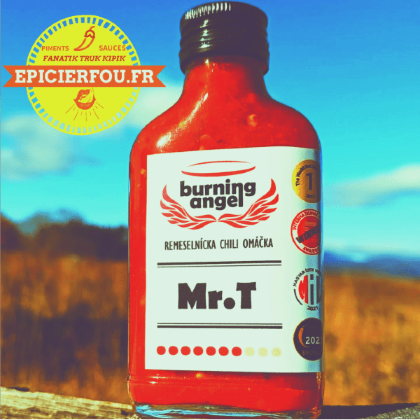 Sauce piquante Mr T avec piments de Cayenne, Carolina Reaper et estragon - disponible sur EPICIERFOU.FR